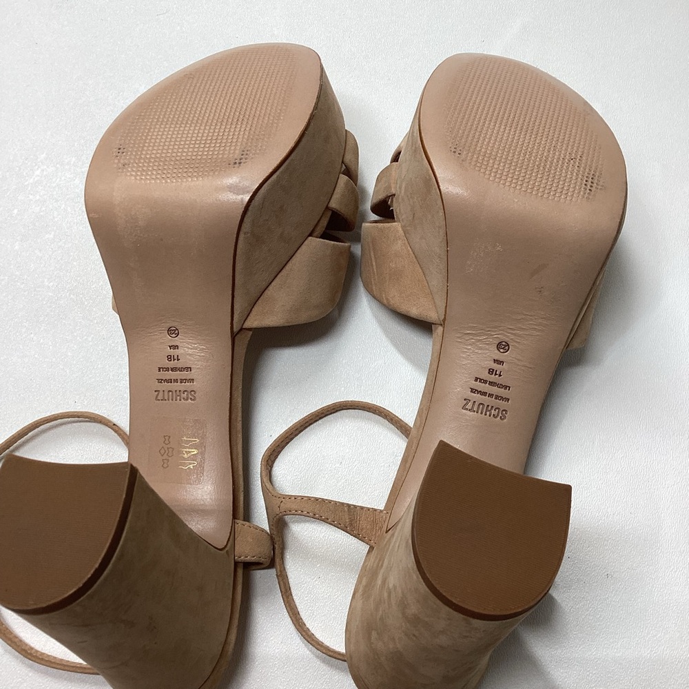 Schutz Keefa Nubuck Platform Ankle Strap Block Heel Sandals Size 11 - Picture 13 of 16